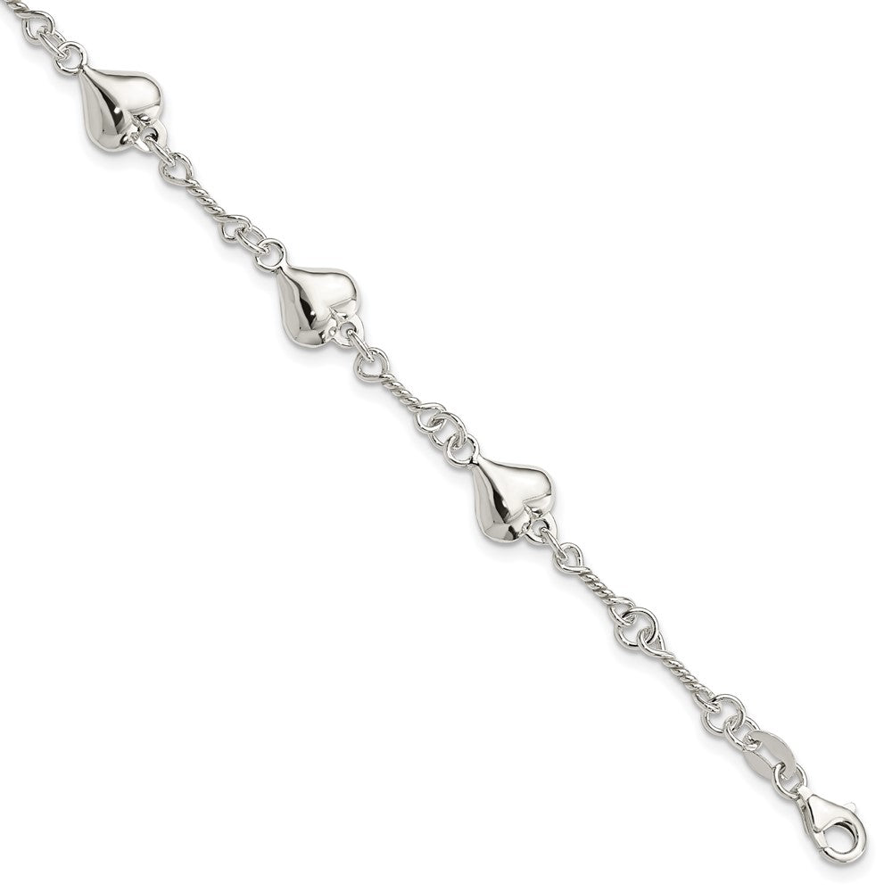 7.5 Zoll Sterlingsilber Poliert Herz 7.5 Zoll Armband