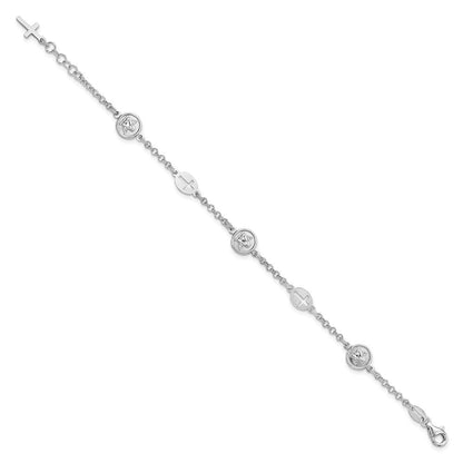 7.5 Zoll Sterlingsilber Rhodiniert Kreuz und Engel Armband
