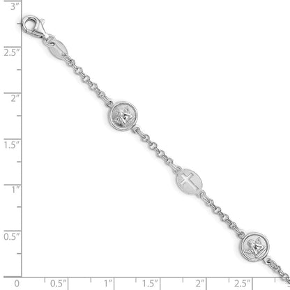7.5 Zoll Sterlingsilber Rhodiniert Kreuz und Engel Armband