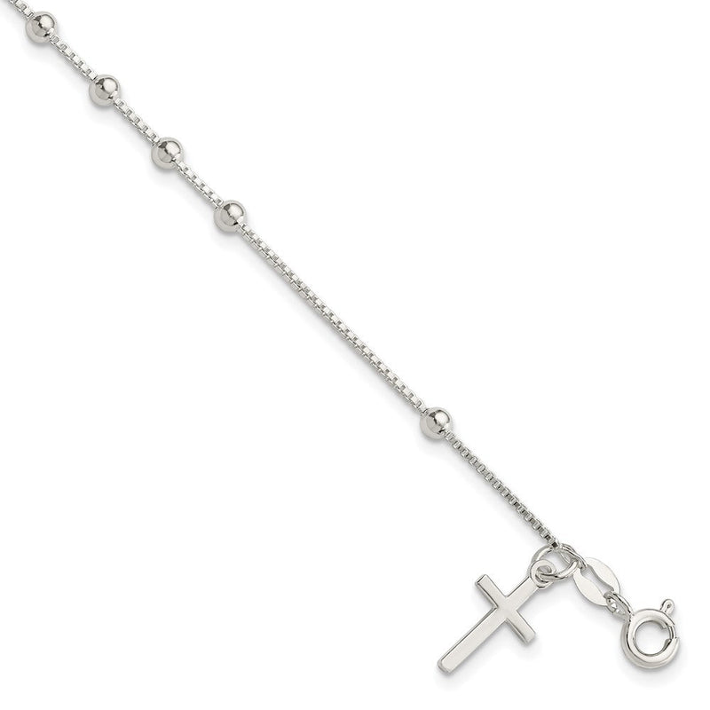 7.25 Zoll Sterlingsilber Poliert Gekugelt Kreuz 7.25 Zoll Armband