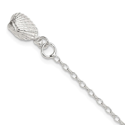 Sterlingsilber Massiv Poliert 3-d Muschel Fußkettchen