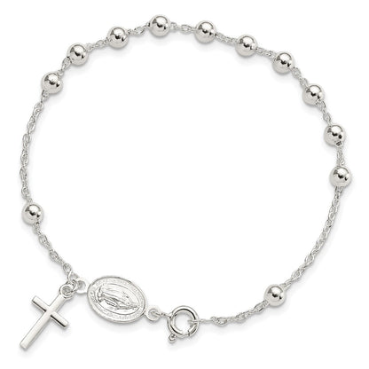 Sterlingsilber Gekugelt Poliert Rosenkranz 7.5 Zoll Armband
