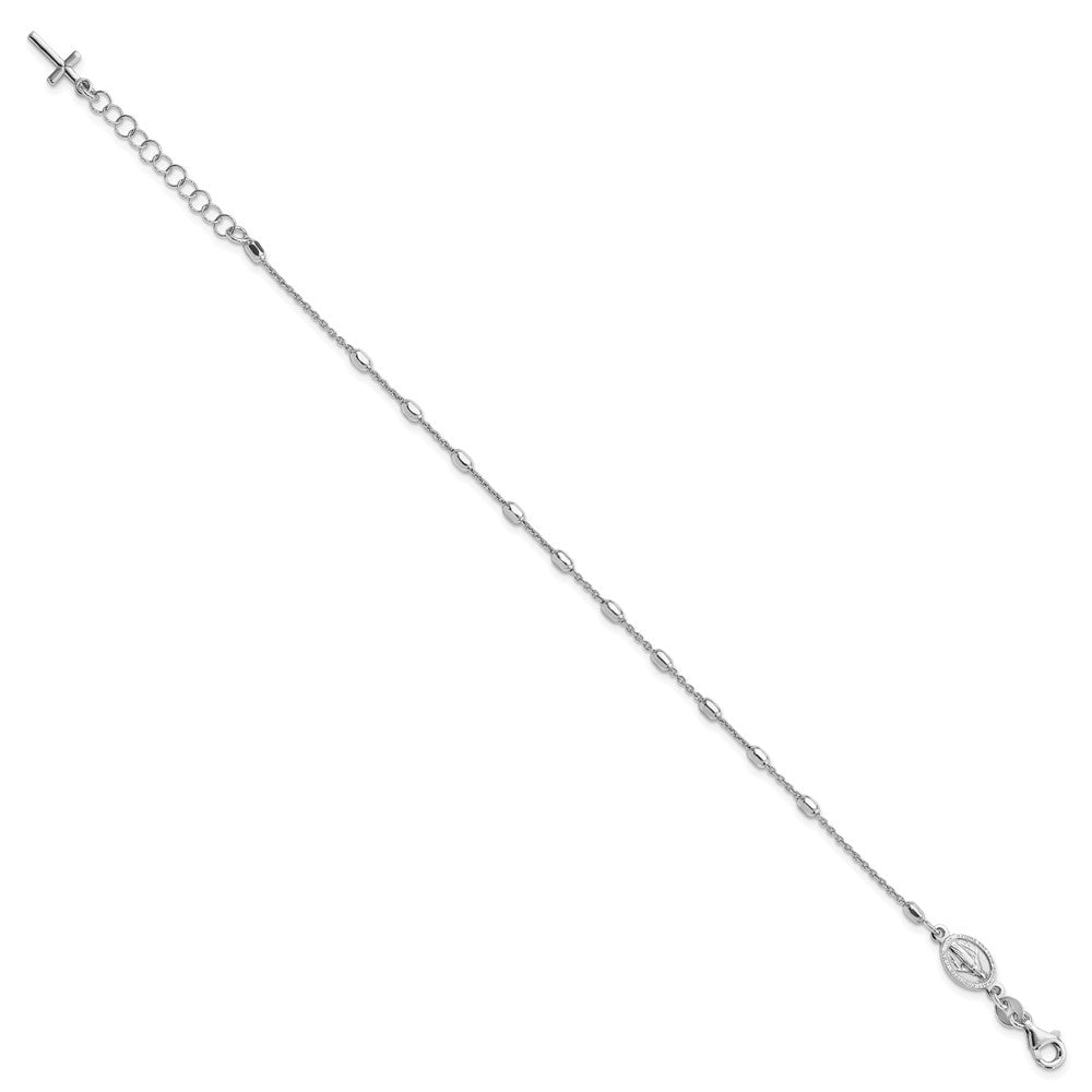 7 Zoll Sterlingsilber Rhodiniert Poliert Gekugelt Kreuz Armband