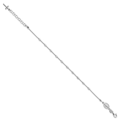 7 Zoll Sterlingsilber Rhodiniert Poliert Gekugelt Kreuz Armband