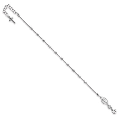 7 Zoll Sterlingsilber Rhodiniert Poliert Gekugelt Kreuz Armband