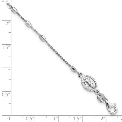 7 Zoll Sterlingsilber Rhodiniert Poliert Gekugelt Kreuz Armband