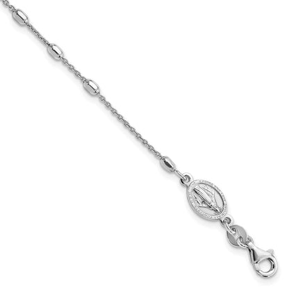 7 Zoll Sterlingsilber Rhodiniert Poliert Gekugelt Kreuz Armband