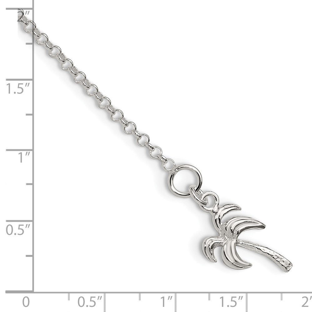 Sterlingsilber 10inch Massiv Poliert Palme Baum Fußkettchen