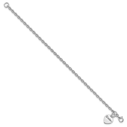 7 Zoll Sterlingsilber Rhodiniert Antikisiert Schwester Herz Hängend Armband