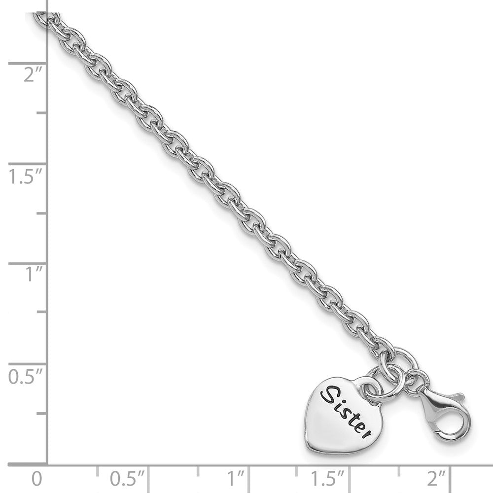 7 Zoll Sterlingsilber Rhodiniert Antikisiert Schwester Herz Hängend Armband