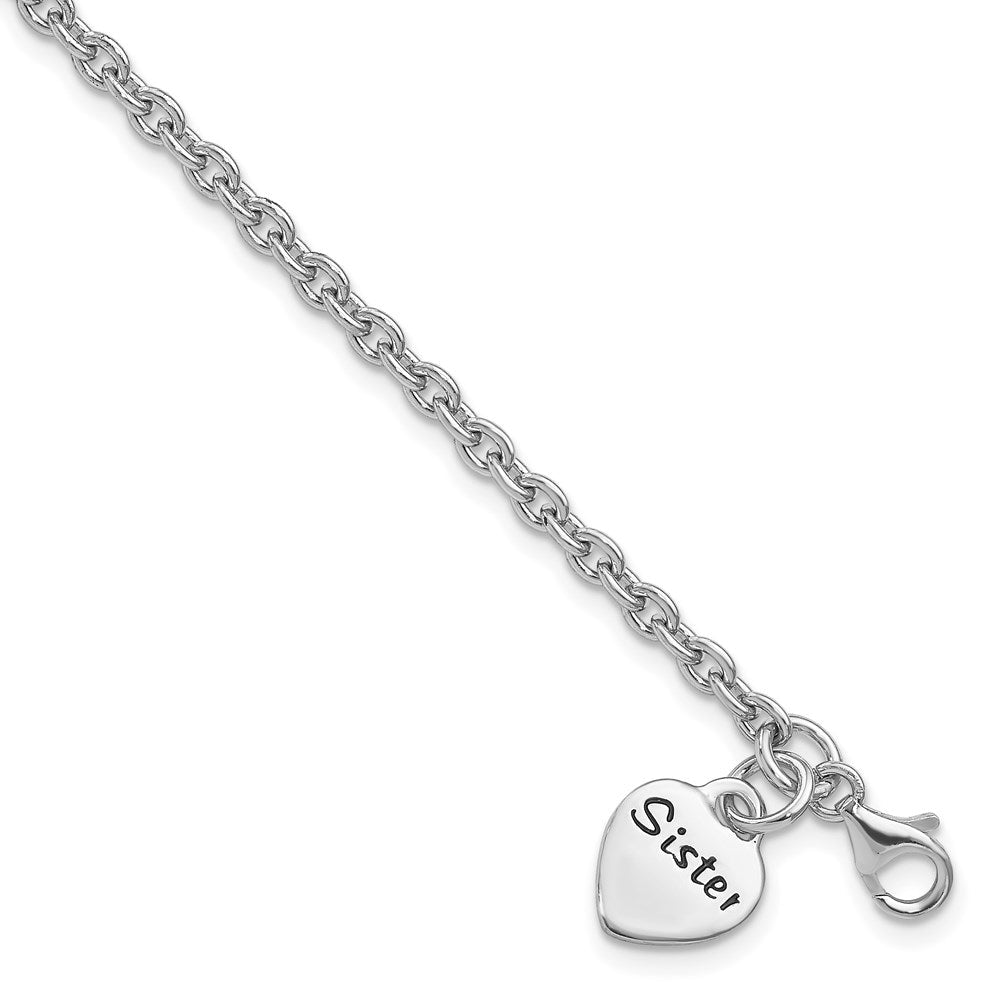 7 Zoll Sterlingsilber Rhodiniert Antikisiert Schwester Herz Hängend Armband