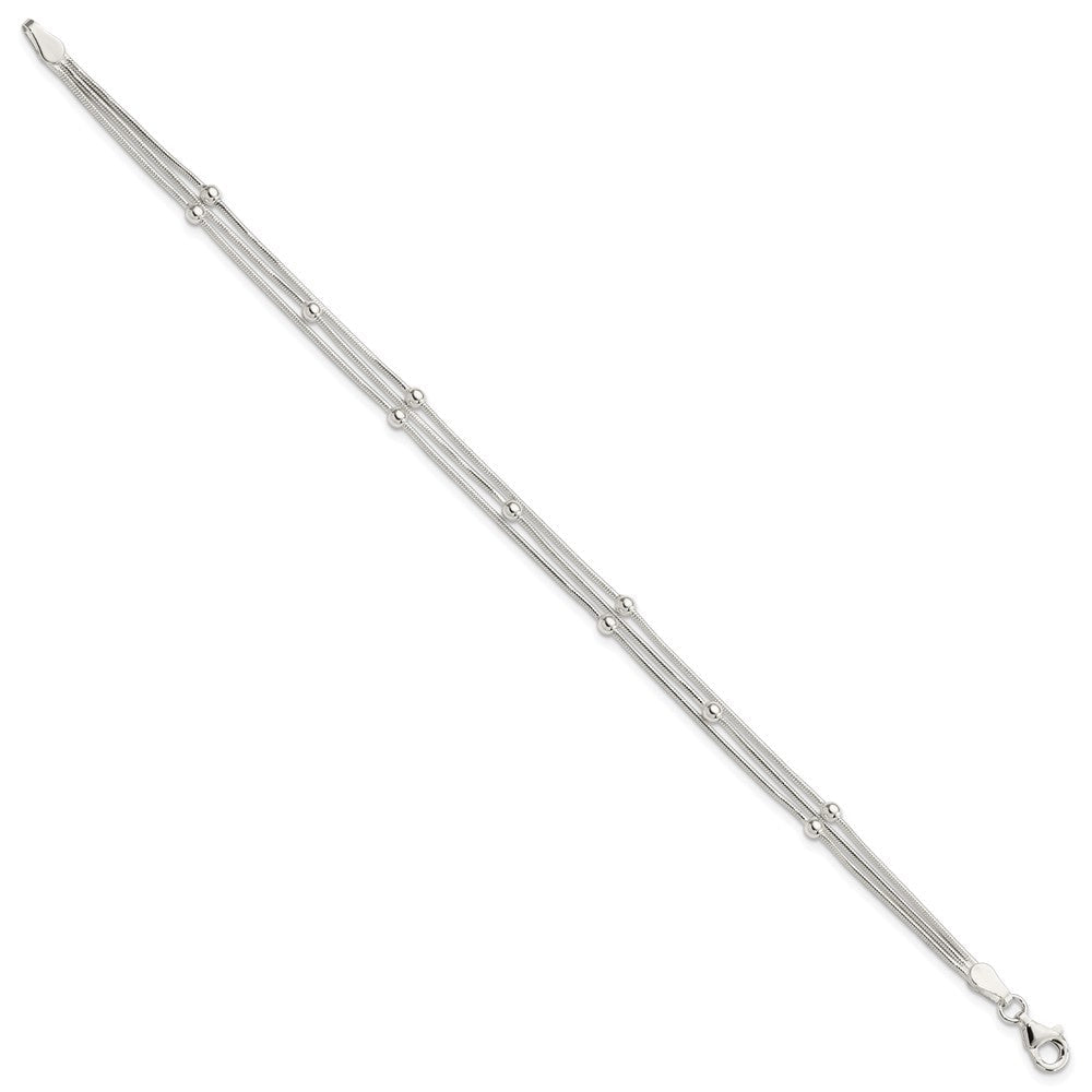 Sterlingsilber Poliert 3-strand Gekugelt 7.5 Zoll Armband
