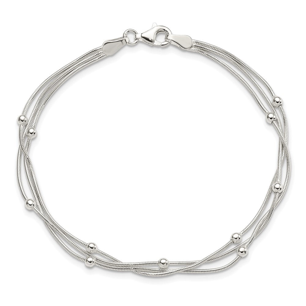 Sterlingsilber Poliert 3-strand Gekugelt 7.5 Zoll Armband