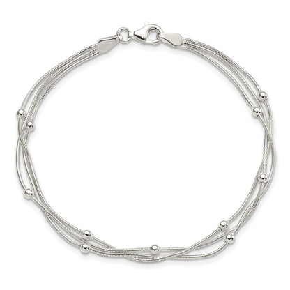 Sterlingsilber Poliert 3-strand Gekugelt 7.5 Zoll Armband
