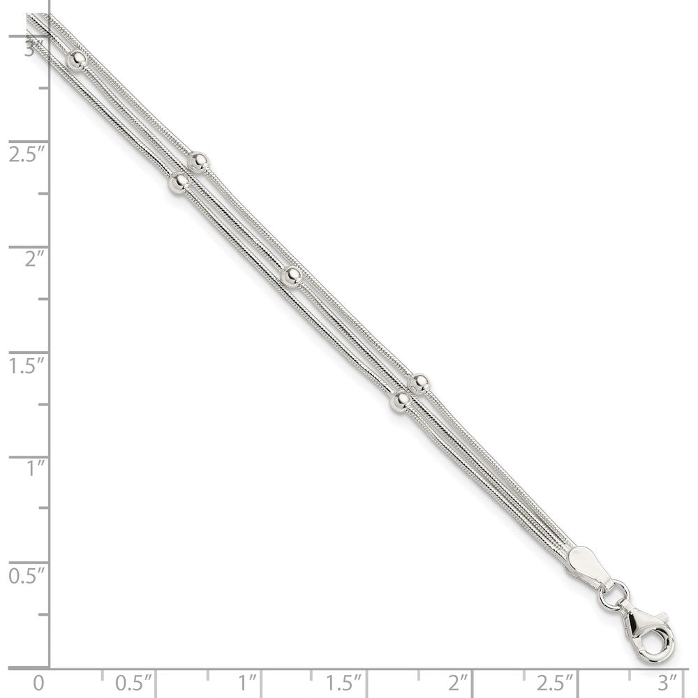 Sterlingsilber Poliert 3-strand Gekugelt 7.5 Zoll Armband