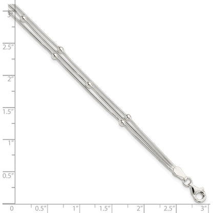 Sterlingsilber Poliert 3-strand Gekugelt 7.5 Zoll Armband