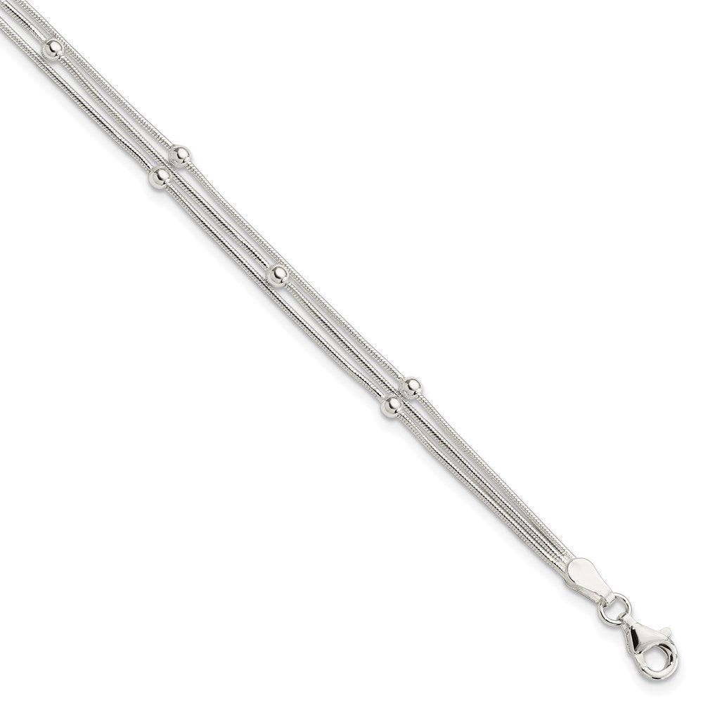 Sterlingsilber Poliert 3-strand Gekugelt 7.5 Zoll Armband