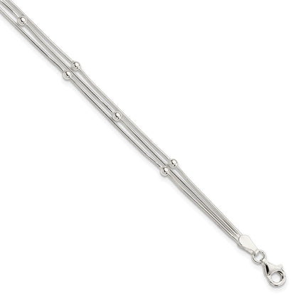 Sterlingsilber Poliert 3-strand Gekugelt 7.5 Zoll Armband