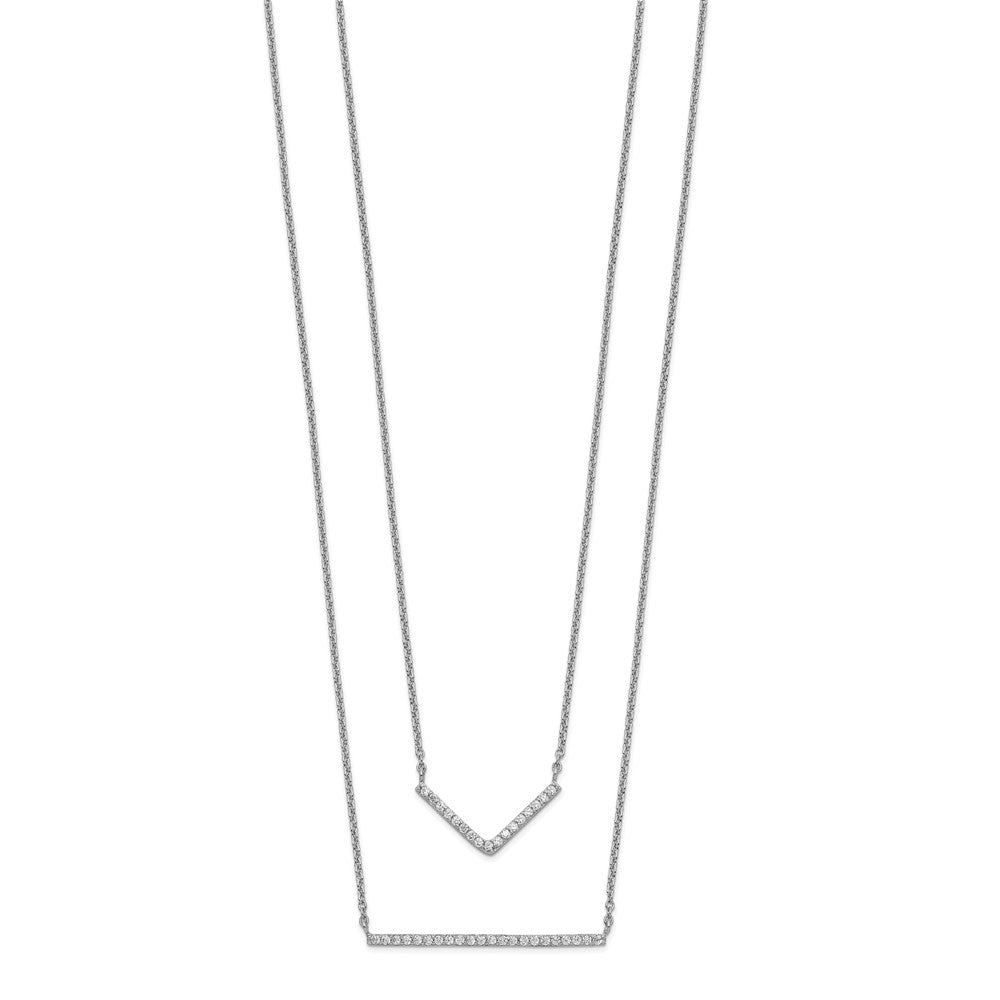 Sterlingsilber Rhodiniert Zirkonia Doppelt Stab Multi-strand Halskette