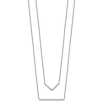 Sterlingsilber Rhodiniert Zirkonia Doppelt Stab Multi-strand Halskette