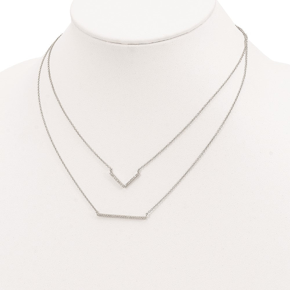 Sterlingsilber Rhodiniert Zirkonia Doppelt Stab Multi-strand Halskette