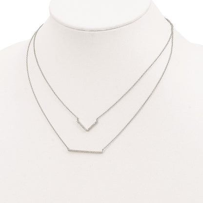 Sterlingsilber Rhodiniert Zirkonia Doppelt Stab Multi-strand Halskette