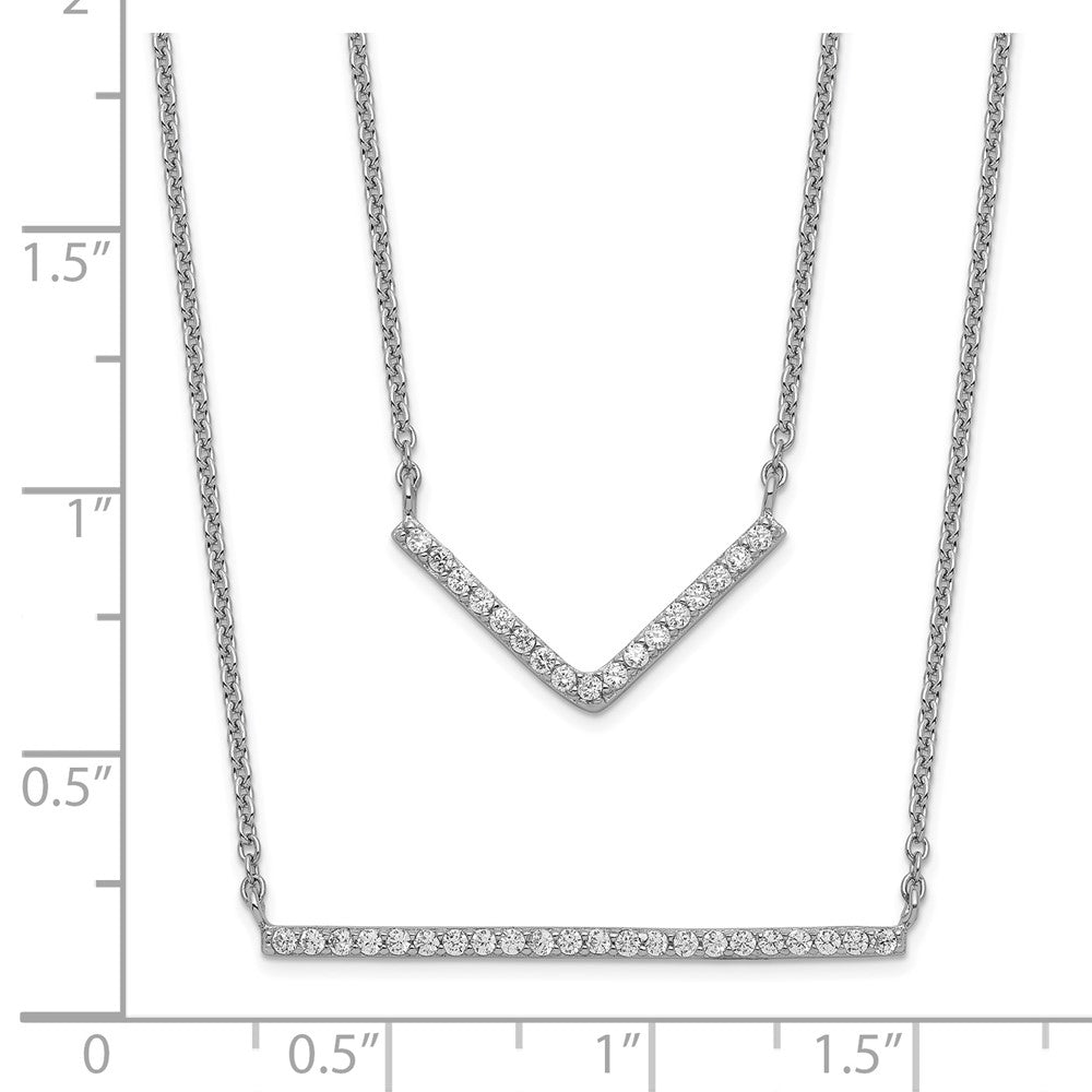 Sterlingsilber Rhodiniert Zirkonia Doppelt Stab Multi-strand Halskette