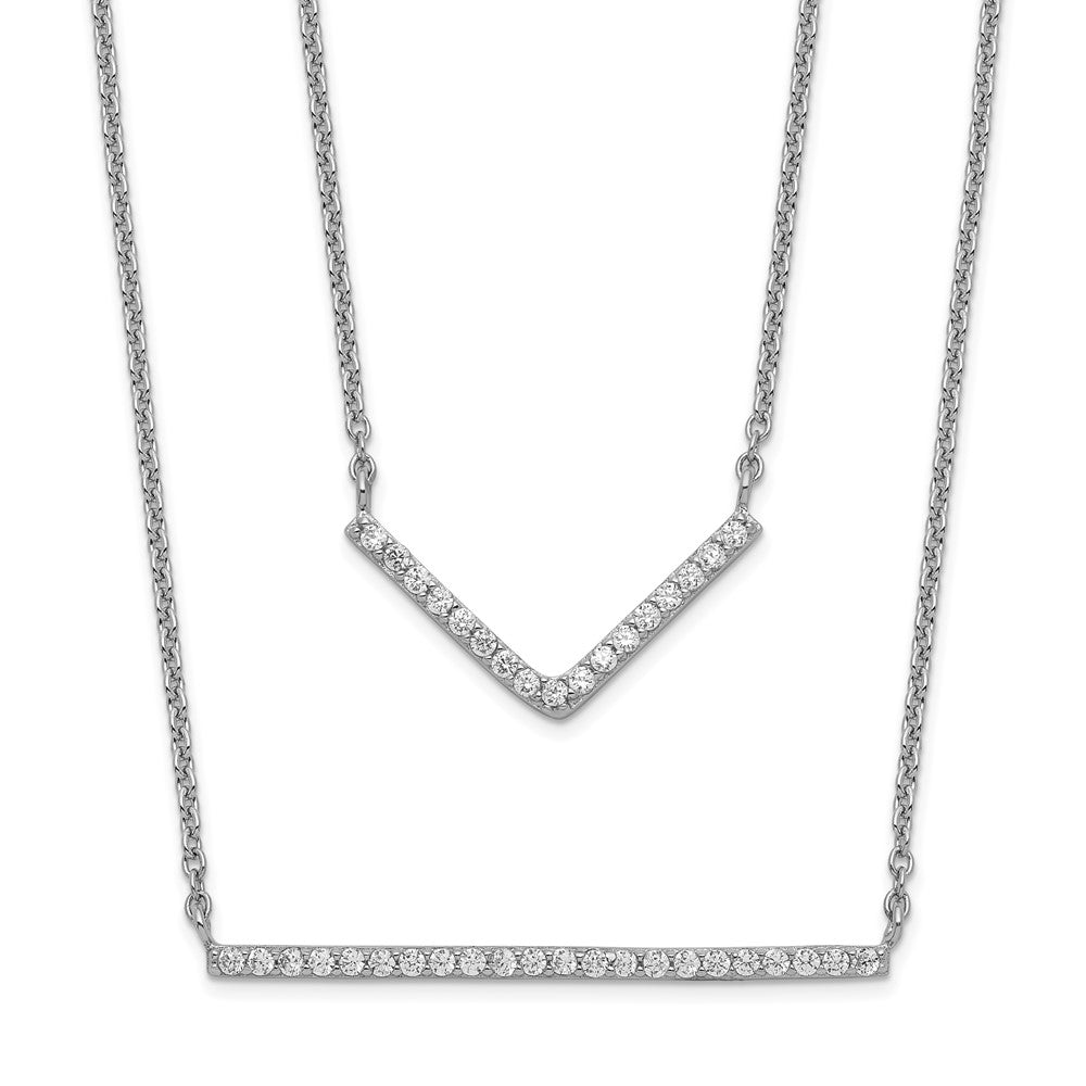 Sterlingsilber Rhodiniert Zirkonia Doppelt Stab Multi-strand Halskette