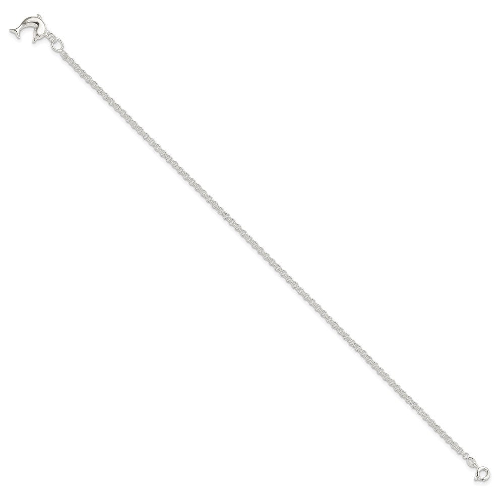Sterlingsilber 10inch Hohl Poliert 3-d Delfin Fußkettchen
