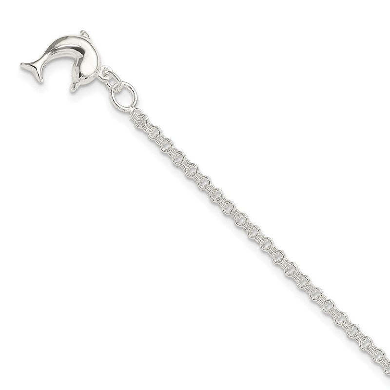 Sterlingsilber 10inch Hohl Poliert 3-d Delfin Fußkettchen