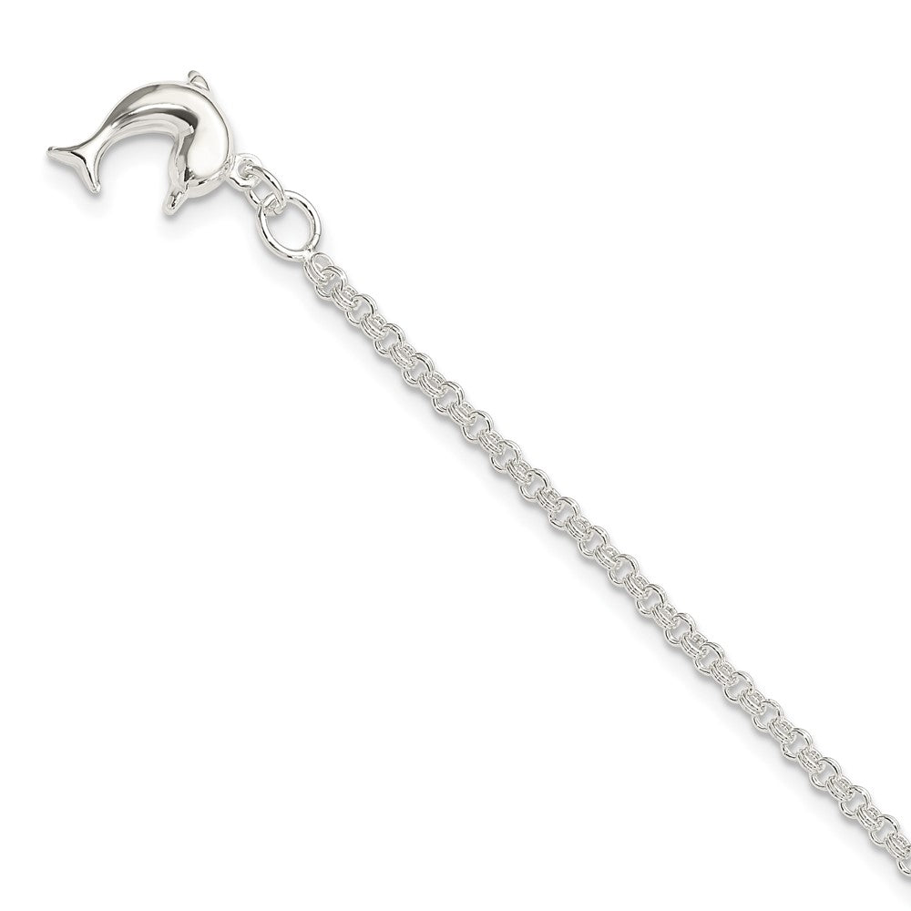 Sterlingsilber 9inch Hohl Poliert 3-d Delfin Fußkettchen