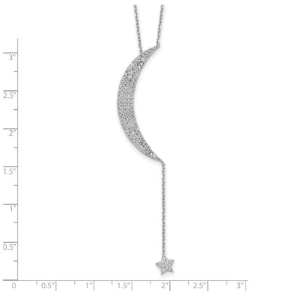 Sterlingsilber Rhodiniert Zirkonia Mond und Stern mit 2 Zoll Verlängerung. Halskette
