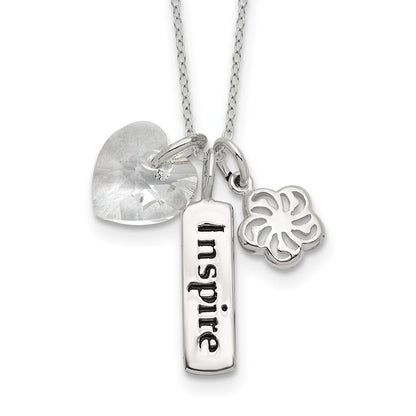 Sterlingsilber Emailliert Inspire Kristall Herz Halskette
