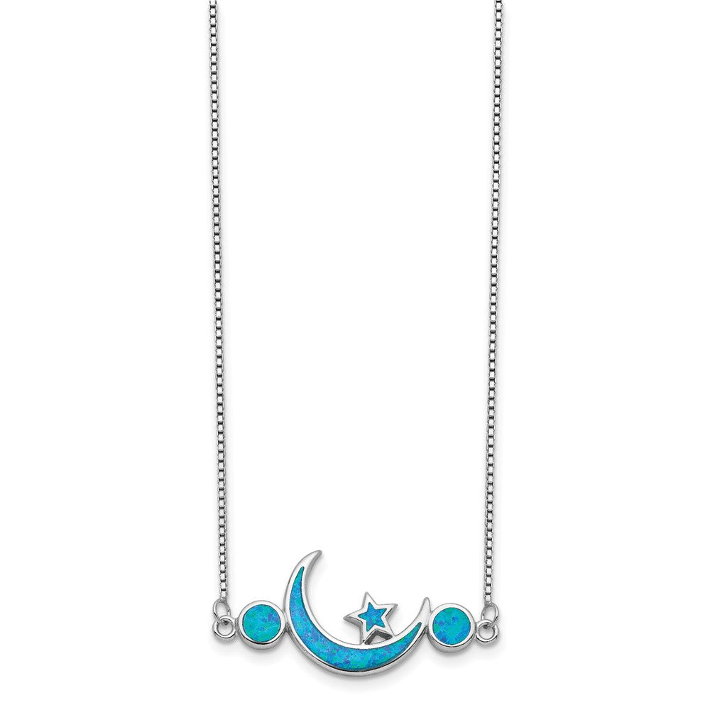 Sterlingsilber Rhodiniert Erzeugt Opal Mond und Stern Halskette