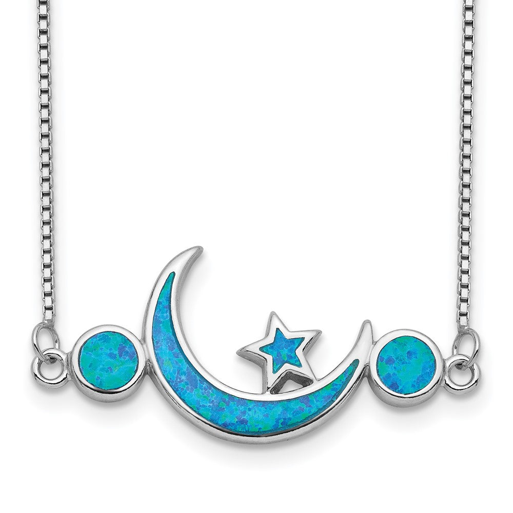 Sterlingsilber Rhodiniert Erzeugt Opal Mond und Stern Halskette