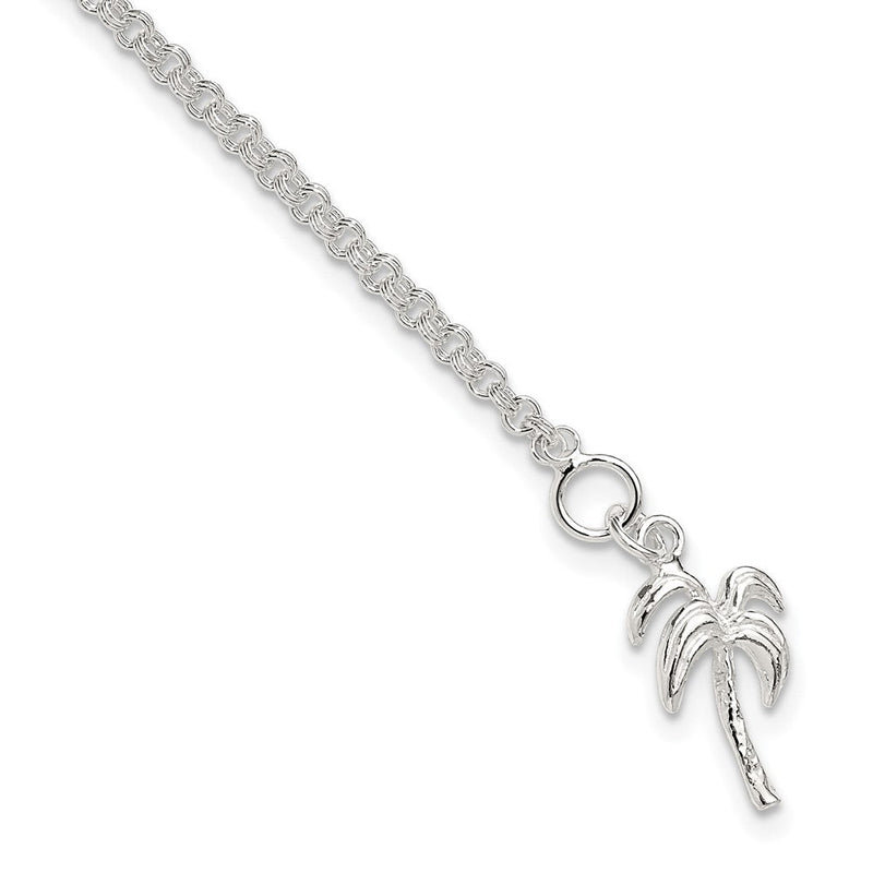Sterlingsilber 10inch Massiv Poliert Palme Baum Fußkettchen
