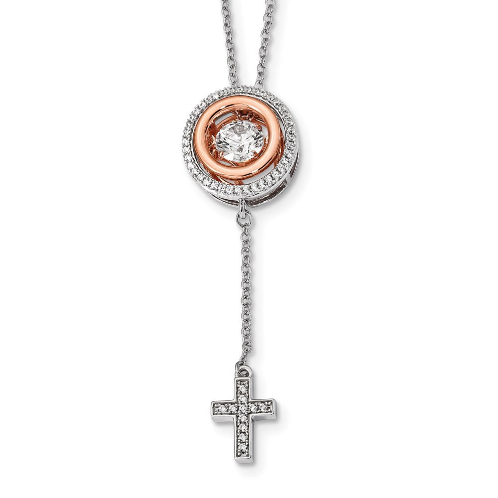 Sterlingsilber Platin-beschichtet Roséfarben Lebhaft Swar Zirconia Kreuz 2 Zoll Verlängerung N
