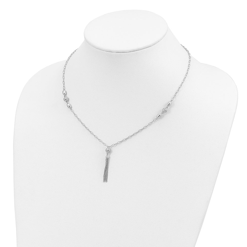 Sterlingsilber Rhodiniert Diamantiert Poliert Gekugelt Tassel Halskette