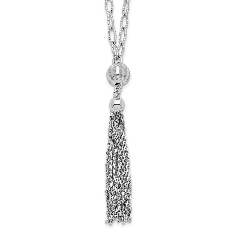 Sterlingsilber Rhodiniert Diamantiert Poliert Gekugelt Tassel Halskette