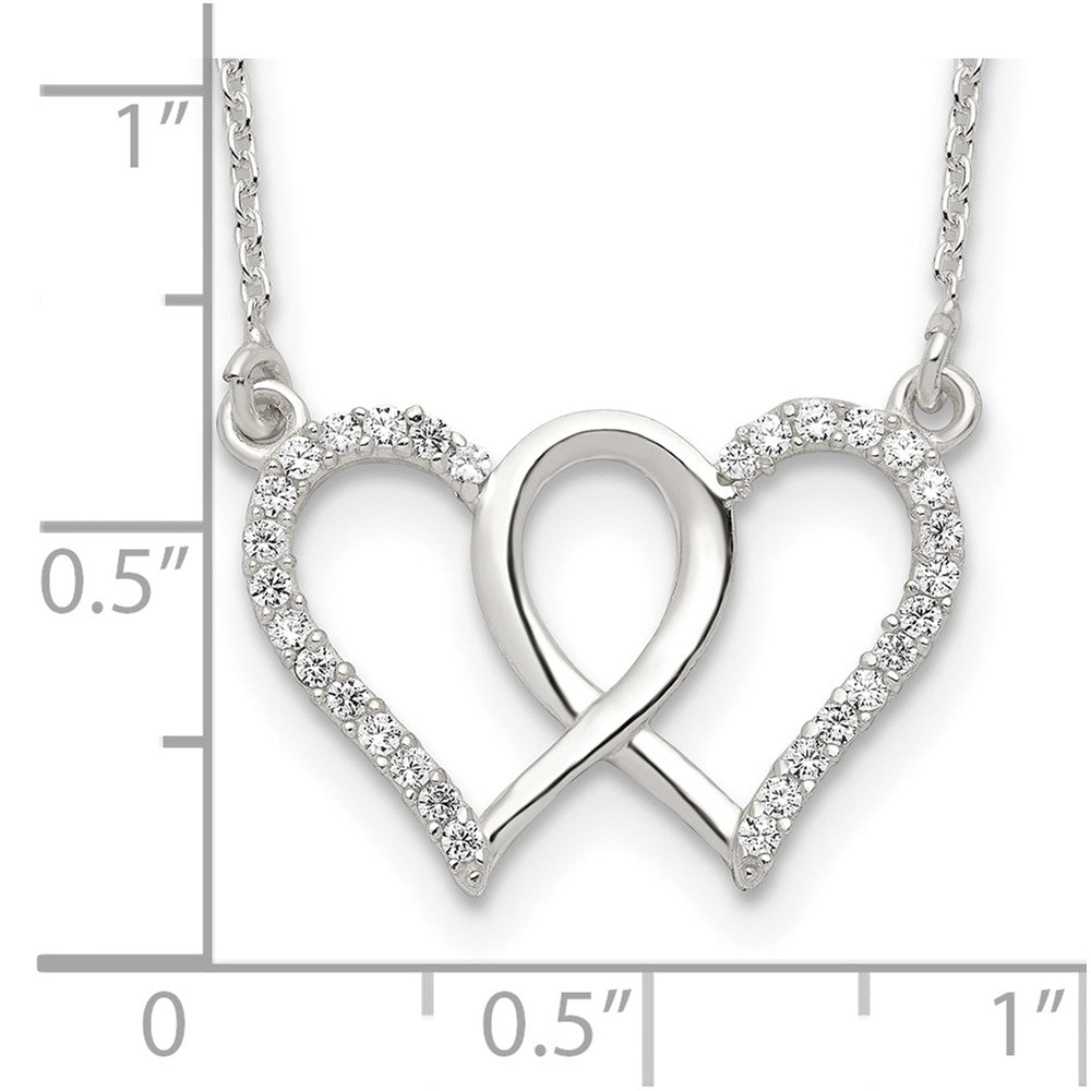 Sterlingsilber Poliert Interconnected Zirkonia Doppelt Herzen 18 Zoll Halskette