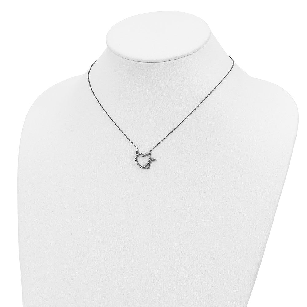 Sterlingsilber Schwarz Rutheniumbeschichtet Devil Herz Zirkonia 16 Zoll Halskette