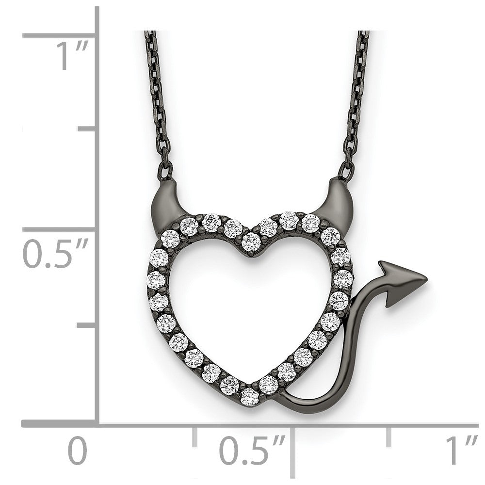 Sterlingsilber Schwarz Rutheniumbeschichtet Devil Herz Zirkonia 16 Zoll Halskette