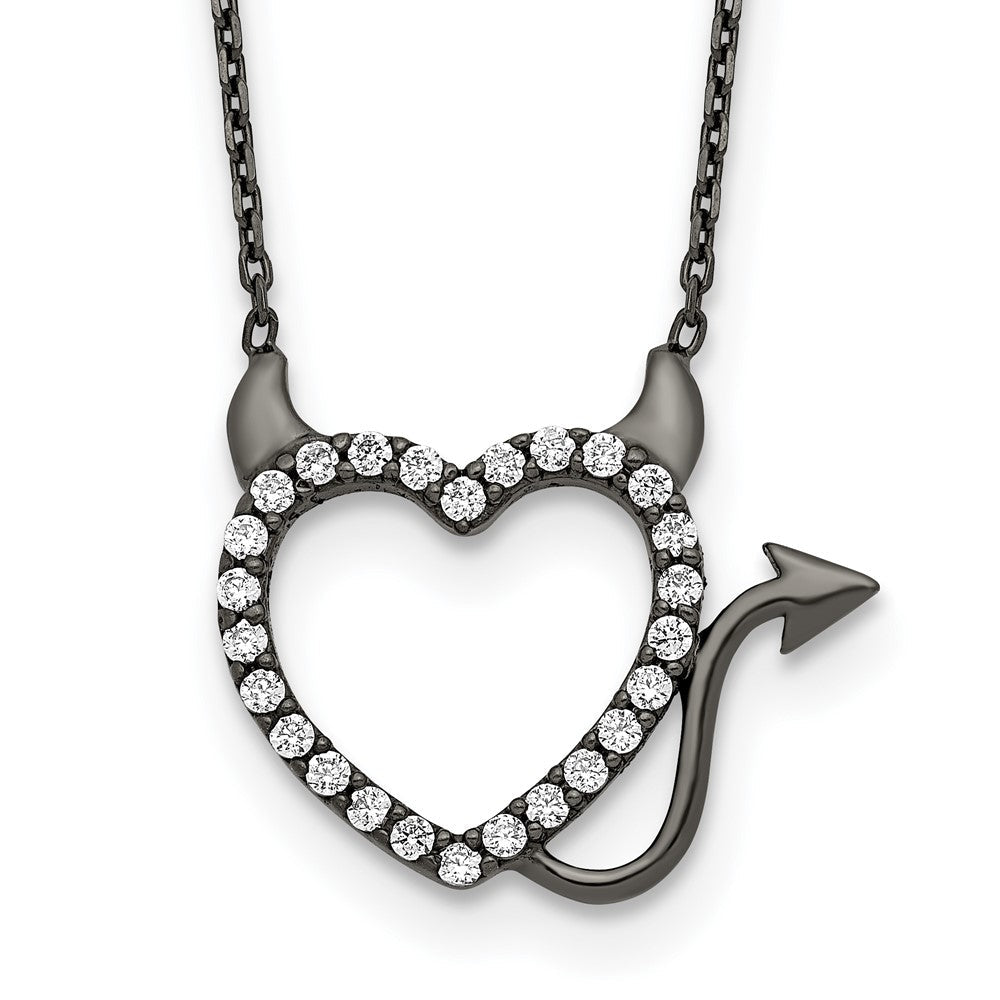 Sterlingsilber Schwarz Rutheniumbeschichtet Devil Herz Zirkonia 16 Zoll Halskette