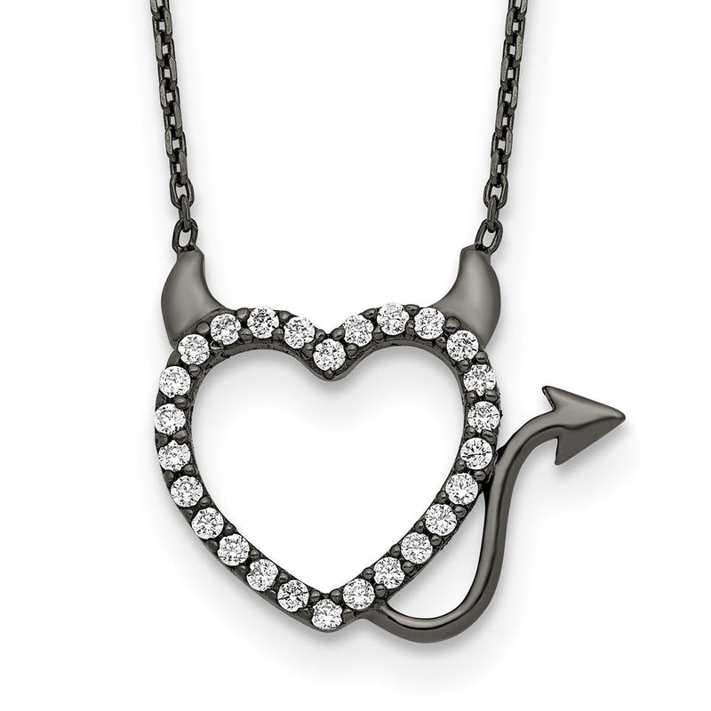 Sterlingsilber Schwarz Rutheniumbeschichtet Devil Herz Zirkonia 16 Zoll Halskette