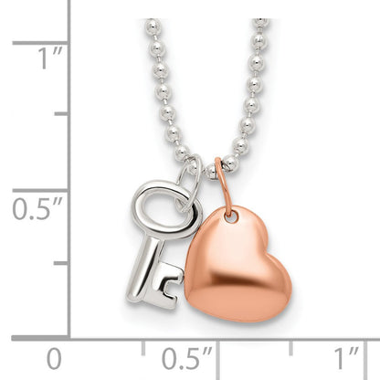 Sterlingsilber Roséfarben Herz und Key 19 Zoll Halskette
