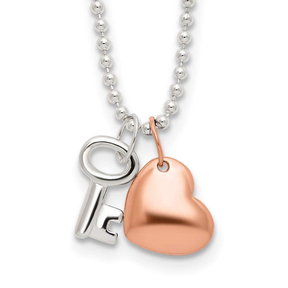 Sterlingsilber Roséfarben Herz und Key 19 Zoll Halskette