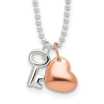 Sterlingsilber Roséfarben Herz und Key 19 Zoll Halskette