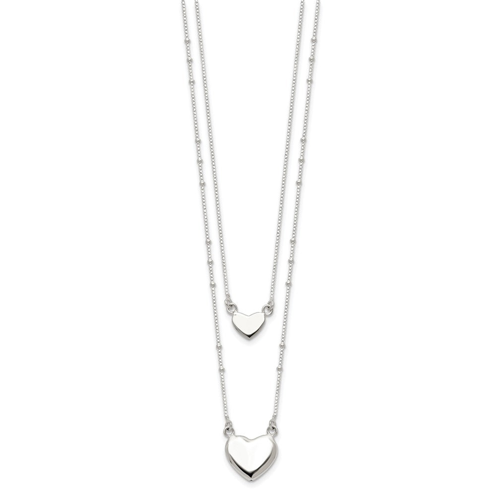 Sterlingsilber Poliert 2-strand Herz Hängend Halskette