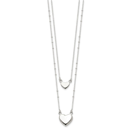Sterlingsilber Poliert 2-strand Herz Hängend Halskette