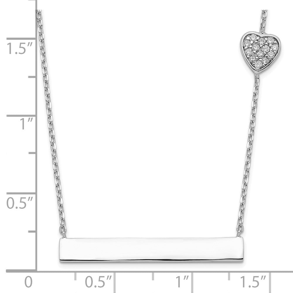 Sterlingsilber Rhodiniert Zirkonia Herz mit 2 Zoll Verlängerung. Stab Halskette